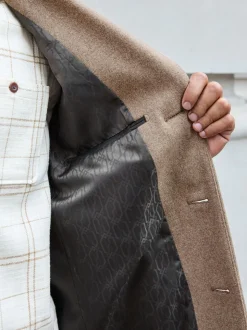 Neutral Regular Fit Epsom Overcoat with Wool