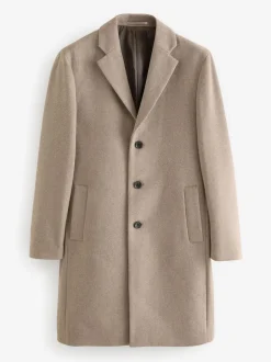 Neutral Regular Fit Epsom Overcoat with Wool