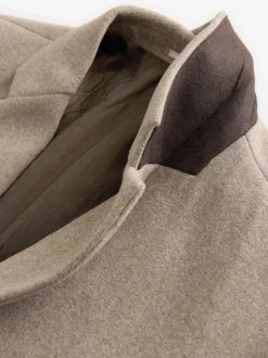 Neutral Regular Fit Epsom Overcoat with Wool