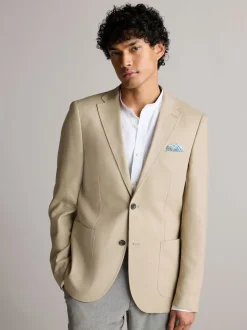 Neutral Regular Fit Linen Blend Blazer