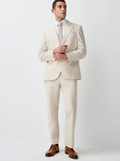 Neutral Regular Fit Linen Blend Check Suit Trousers