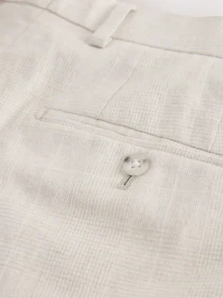 Neutral Regular Fit Linen Blend Check Suit Trousers