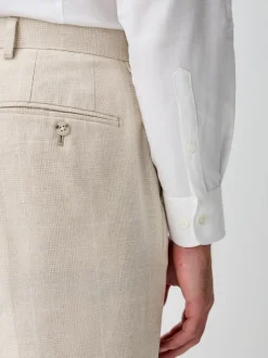 Neutral Regular Fit Linen Blend Check Suit Trousers