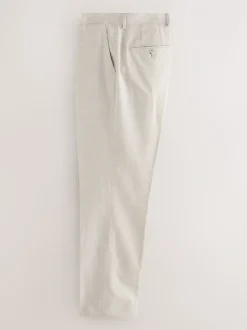 Neutral Regular Fit Linen Blend Check Suit Trousers