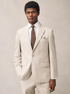 Neutral Regular Fit Linen Blend Check Suit Jacket