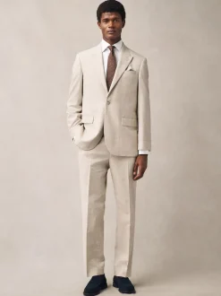 Neutral Regular Fit Linen Blend Check Suit Jacket