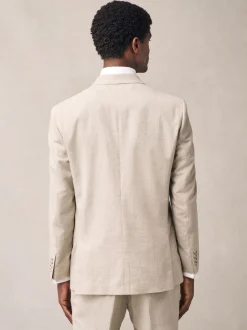 Neutral Regular Fit Linen Blend Check Suit Jacket