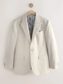 Neutral Regular Fit Linen Blend Check Suit Jacket