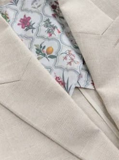 Neutral Regular Fit Linen Blend Check Suit Jacket
