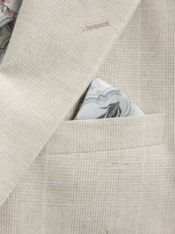 Neutral Regular Fit Linen Blend Check Suit Jacket