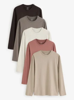 Neutral Regular Fit Regular Fit Long Sleeve 100% Cotton T-Shirts 5 Pack