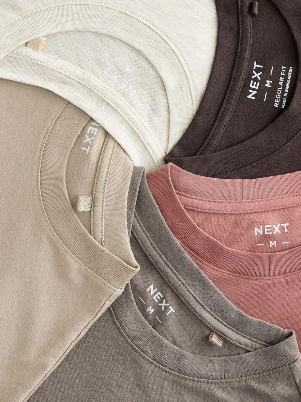 Neutral Regular Fit Regular Fit Long Sleeve 100% Cotton T-Shirts 5 Pack