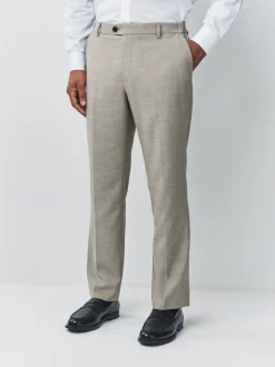 Neutral Regular Fit Smart Textured Trousers With Stretch Waistband