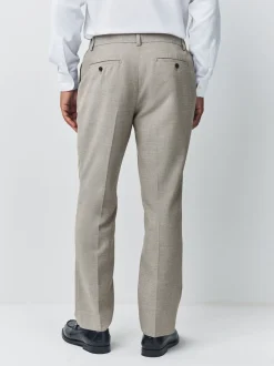 Neutral Regular Fit Smart Textured Trousers With Stretch Waistband