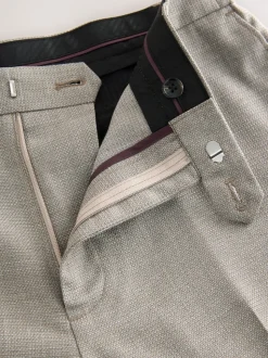 Neutral Regular Fit Smart Textured Trousers With Stretch Waistband