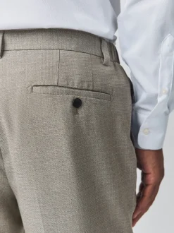 Neutral Regular Fit Smart Textured Trousers With Stretch Waistband