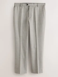 Neutral Regular Fit Smart Textured Trousers With Stretch Waistband