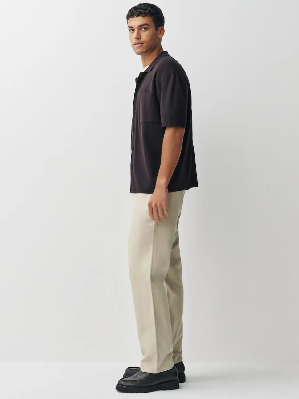 Neutral Regular Fit Smart Linen Cotton Blend Belted Trousers