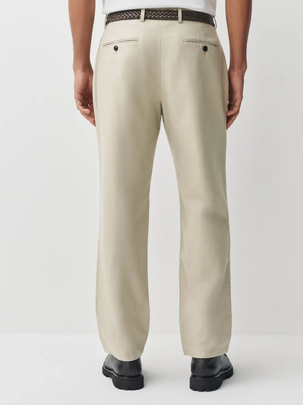 Neutral Regular Fit Smart Linen Cotton Blend Belted Trousers