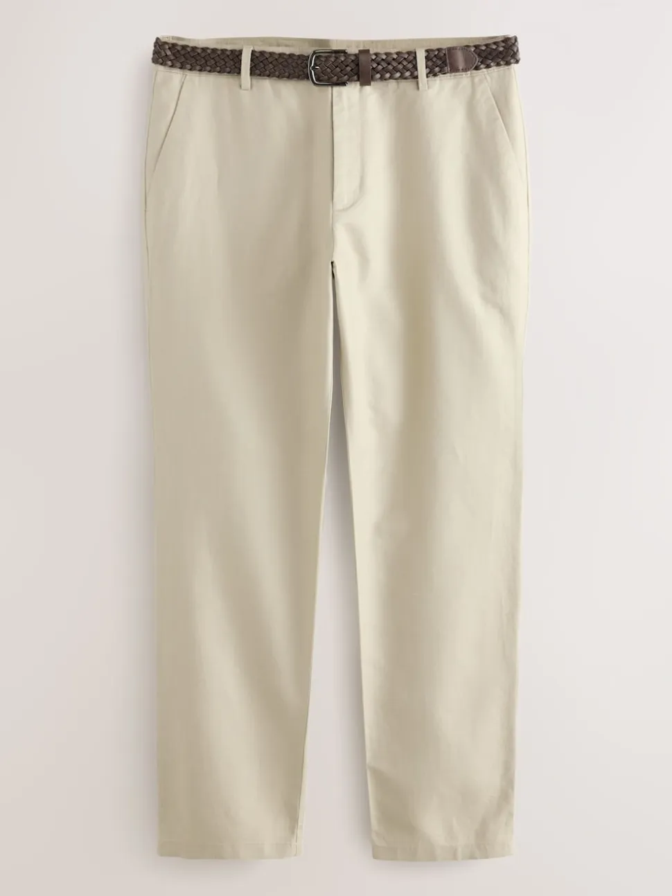 Neutral Regular Fit Smart Linen Cotton Blend Belted Trousers