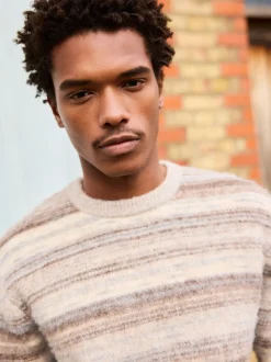 Neutral Regular Fit Stripe Crew Neck Jumper with Wool