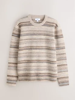 Neutral Regular Fit Stripe Crew Neck Jumper with Wool
