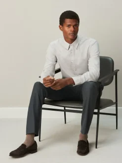Neutral Regular Fit Textured Long Sleeve Formal Shirt with Trim
