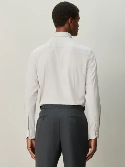 Neutral Regular Fit Textured Long Sleeve Formal Shirt with Trim