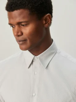Neutral Regular Fit Textured Long Sleeve Formal Shirt with Trim