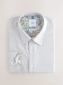 Neutral Regular Fit Textured Long Sleeve Formal Shirt with Trim