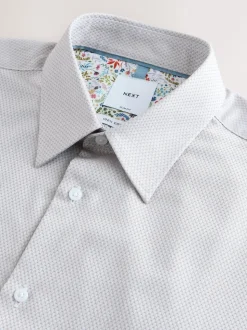 Neutral Regular Fit Textured Long Sleeve Formal Shirt with Trim