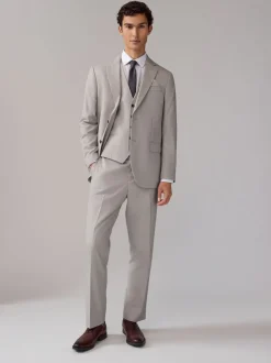 Neutral Regular Fit Textured Suit Trousers