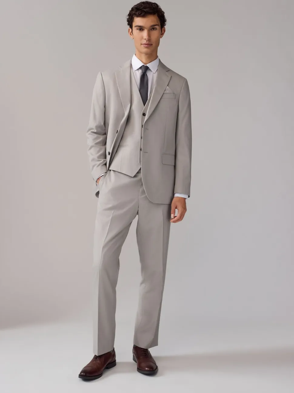 Neutral Regular Fit Textured Suit Trousers