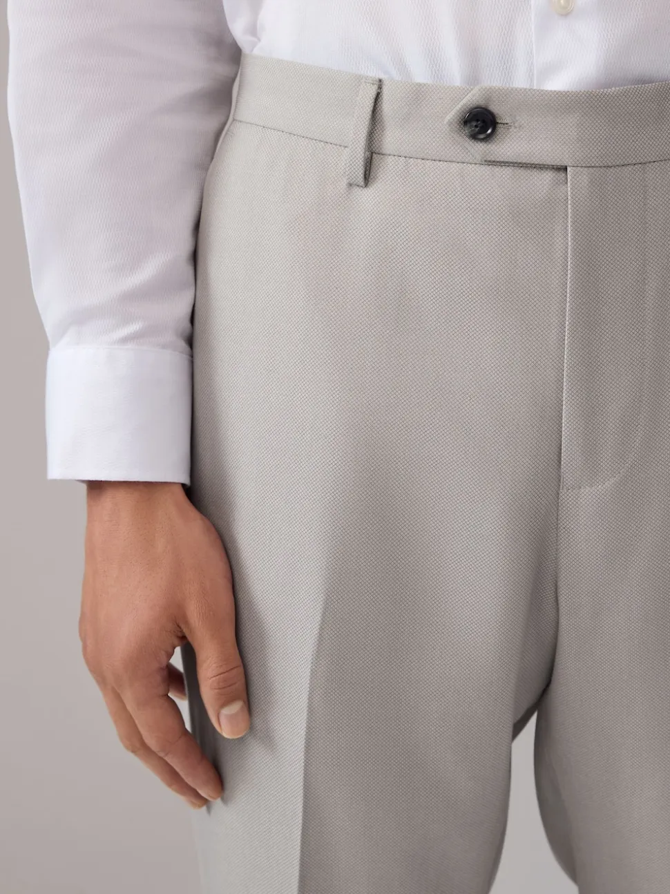 Neutral Regular Fit Textured Suit Trousers