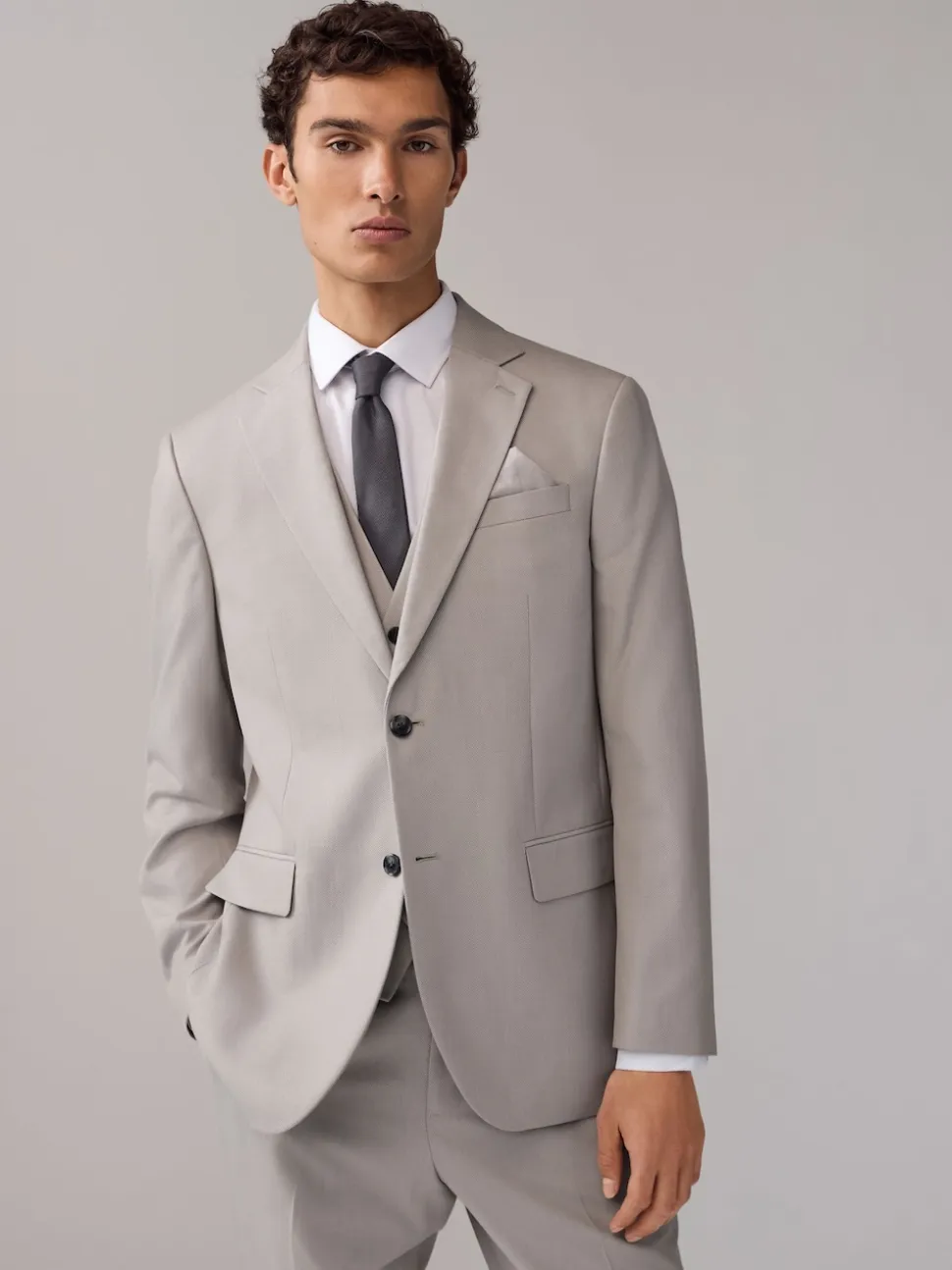 Neutral Regular Fit Textured Suit Jacket