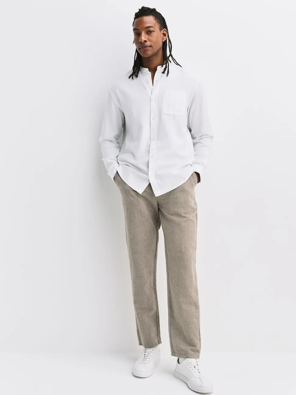Neutral Regular Tapered Fit Linen Twill Trousers