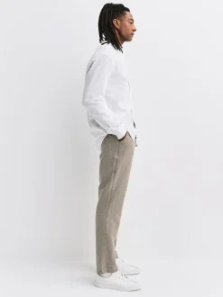 Neutral Regular Tapered Fit Linen Twill Trousers