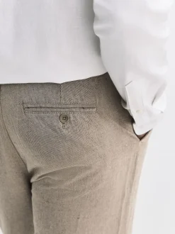 Neutral Regular Tapered Fit Linen Twill Trousers