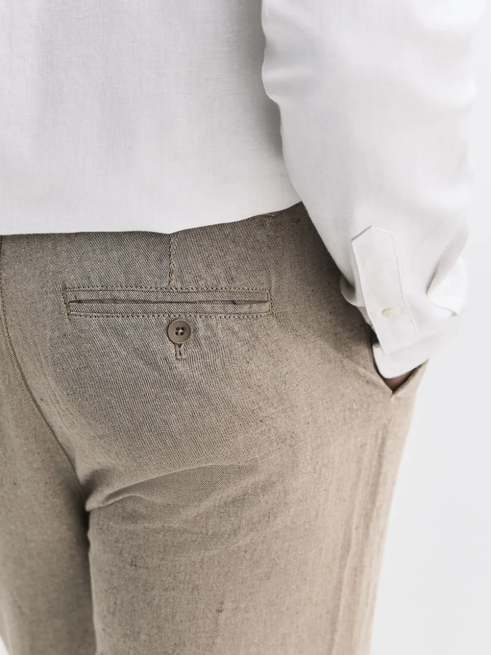 Neutral Regular Tapered Fit Linen Twill Trousers