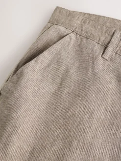Neutral Regular Tapered Fit Linen Twill Trousers