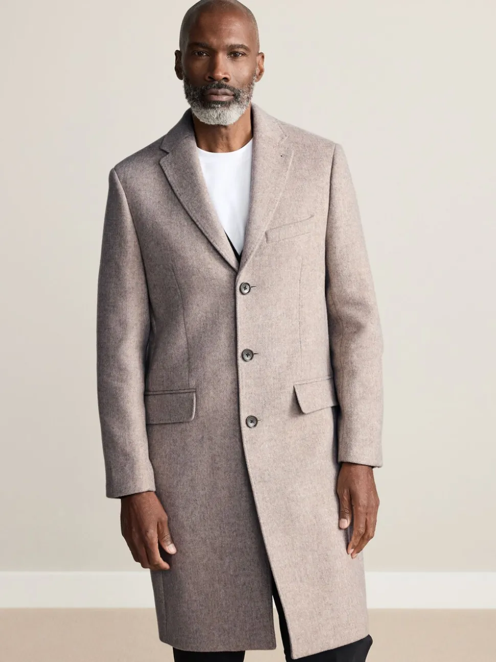 Neutral Signature Soft Touch Wool Rich Italian Fabric Epsom Overcoat With Cashmere