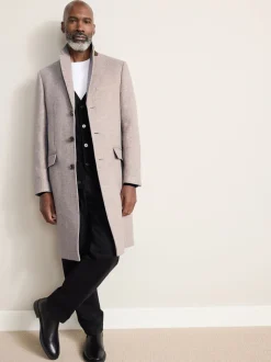 Neutral Signature Soft Touch Wool Rich Italian Fabric Epsom Overcoat With Cashmere