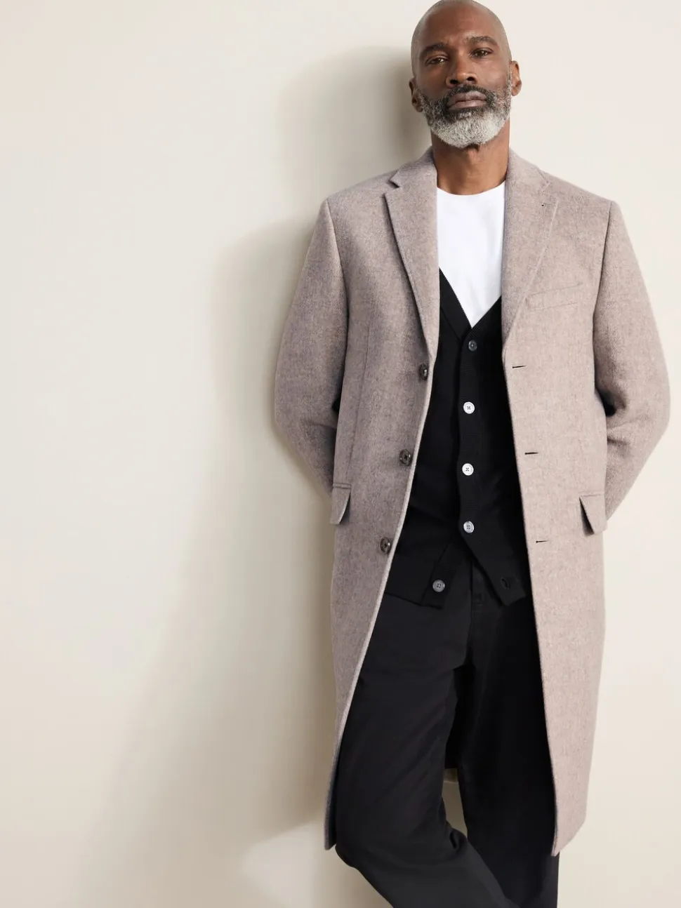 Neutral Signature Soft Touch Wool Rich Italian Fabric Epsom Overcoat With Cashmere