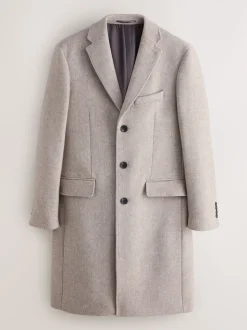 Neutral Signature Soft Touch Wool Rich Italian Fabric Epsom Overcoat With Cashmere