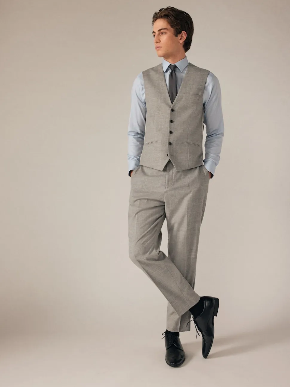 Neutral Slim Fit Check Suit Waistcoat