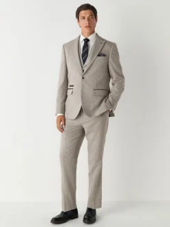 Neutral Slim Fit Nova Fides Italian Wool Blend Trimmed Textured Suit Jacket