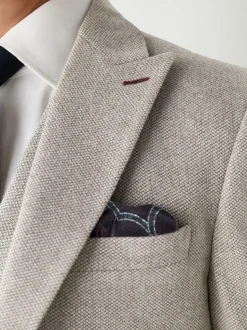 Neutral Slim Fit Nova Fides Italian Wool Blend Trimmed Textured Suit Jacket