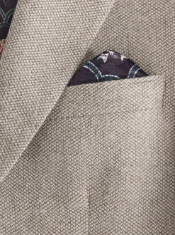 Neutral Slim Fit Nova Fides Italian Wool Blend Trimmed Textured Suit Jacket