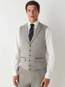 Neutral Slim Fit Nova Fides Italian Wool Blend Trimmed Textured Suit Waistcoat