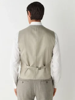 Neutral Slim Fit Nova Fides Italian Wool Blend Trimmed Textured Suit Waistcoat